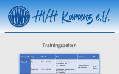 Trainingszeiten und -orte für die Saison 2025/2026